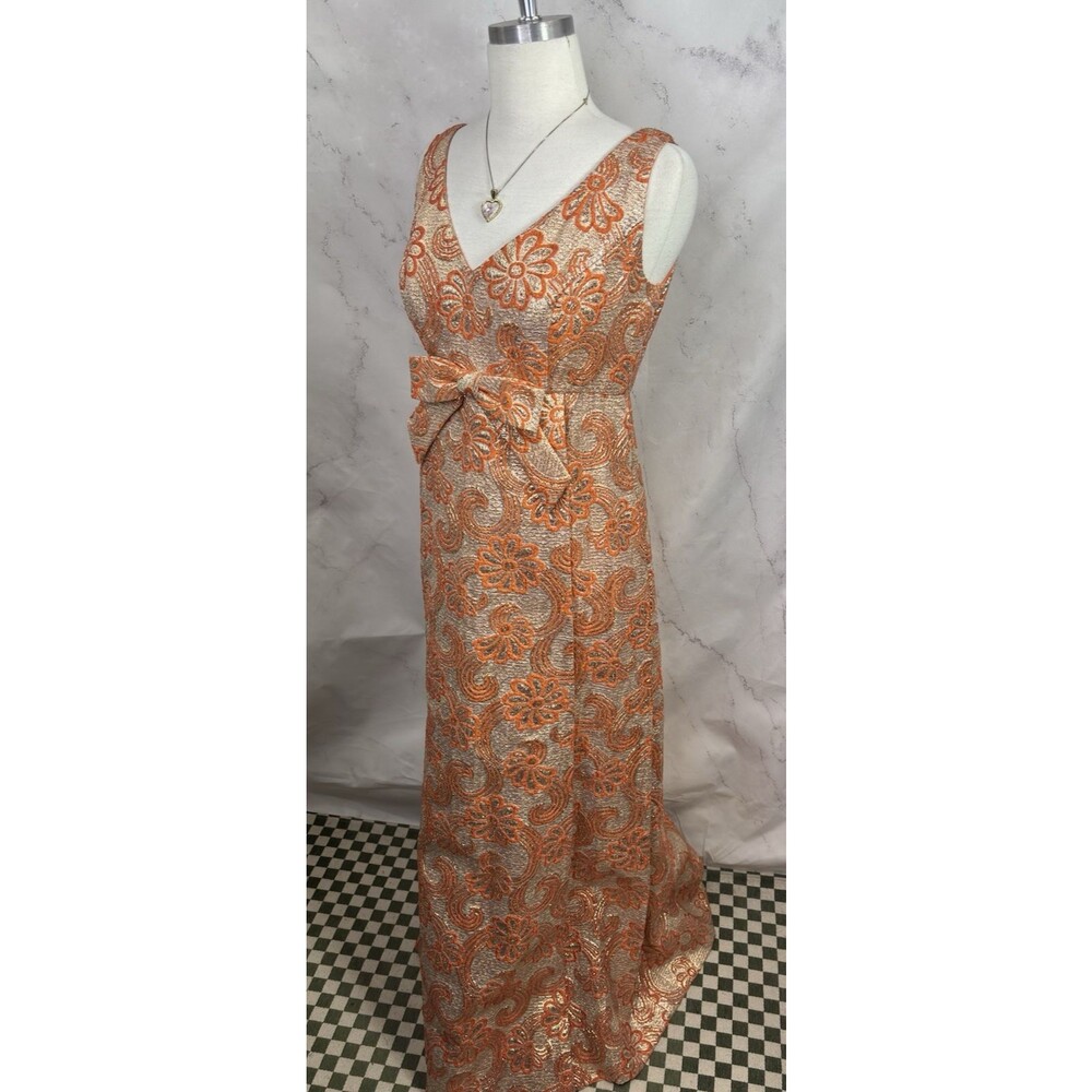 Vintage 60s Kent Originals Empire Waist Evening Gown Dress Orange Brocade 6 S - Picture 16 of 16
